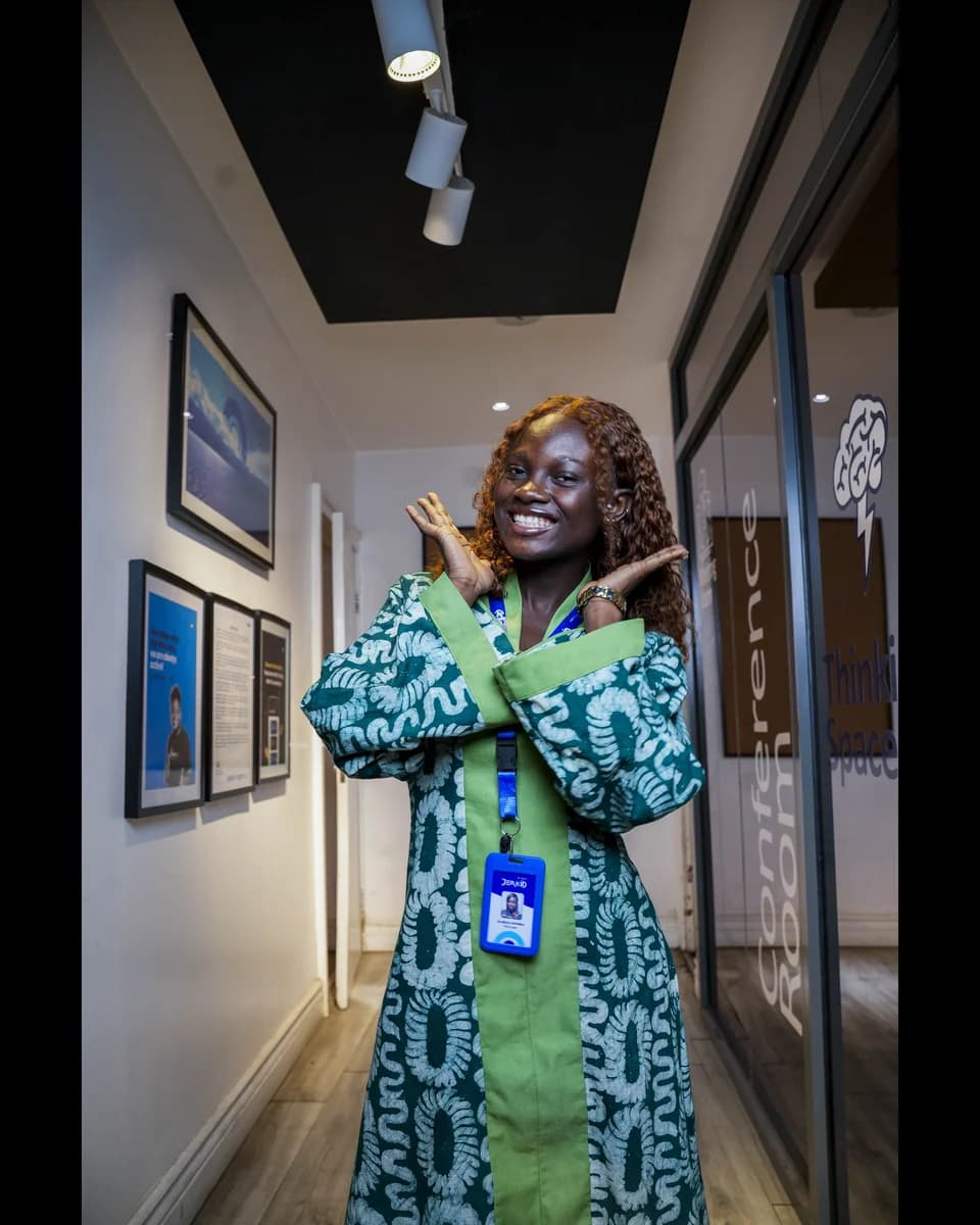 A Jeroid team member on a call in the office